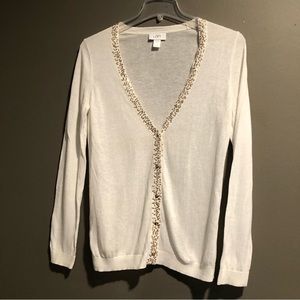 Loft Linen Blend Sequin Sweater Cardigan Medium